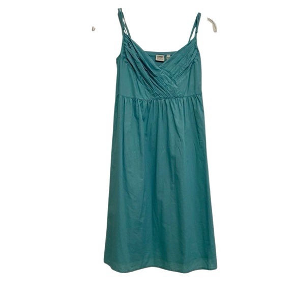 90s Sun Dress Empire Waist Esprit Turquoise Aqua Blue Pleated Cami V Neck Wrap S - Picture 1 of 12